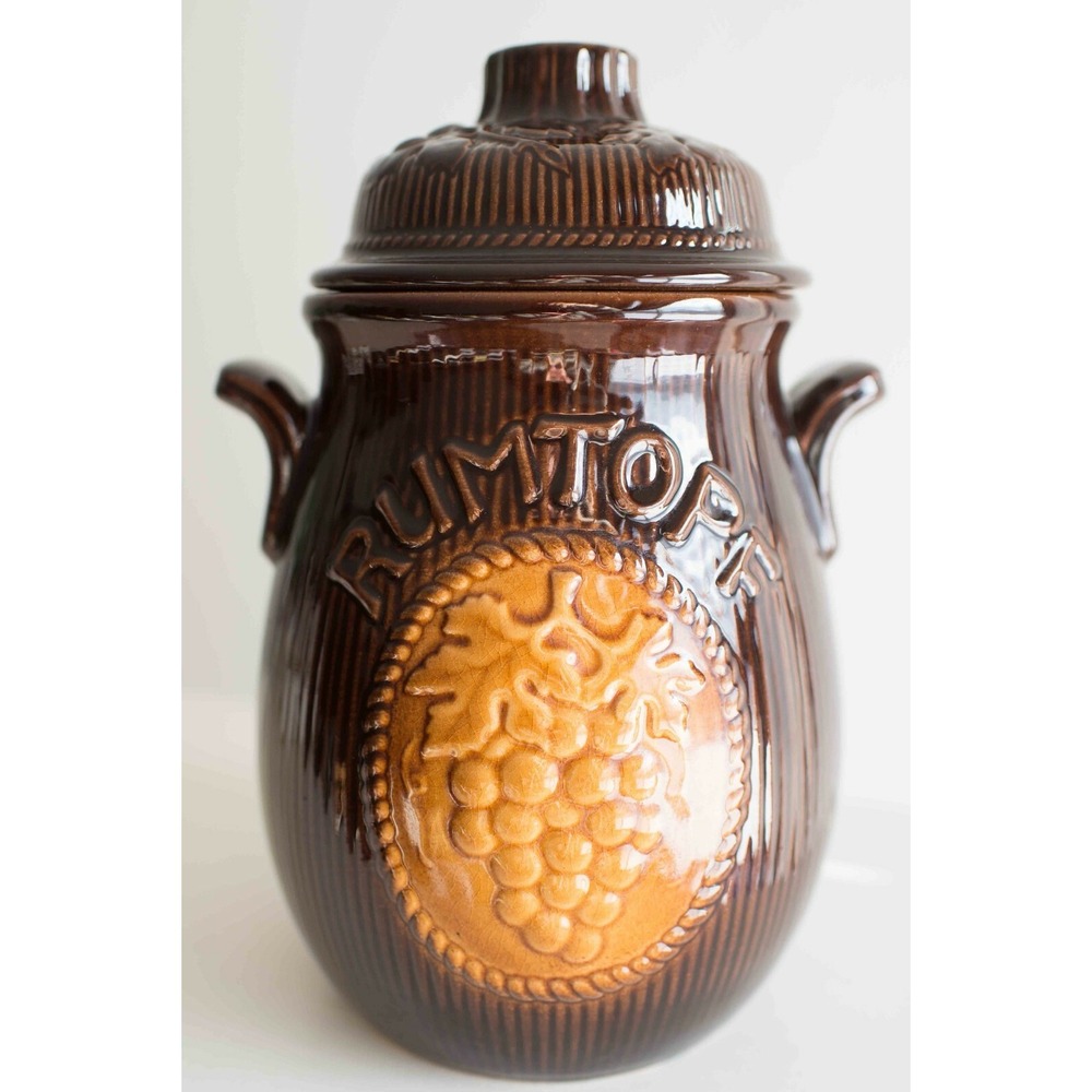 Vintage West Germany Rumtopf Crock Canister With Lid Brown Grapes Apples 807-28